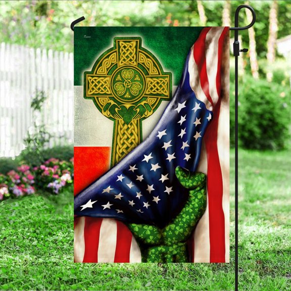 FLAGWIX St. Patrick's Day Flag - Irish American Flag Celtic Cross DDH3150Fv1 - Garden Flag (11.5" x 17.5")