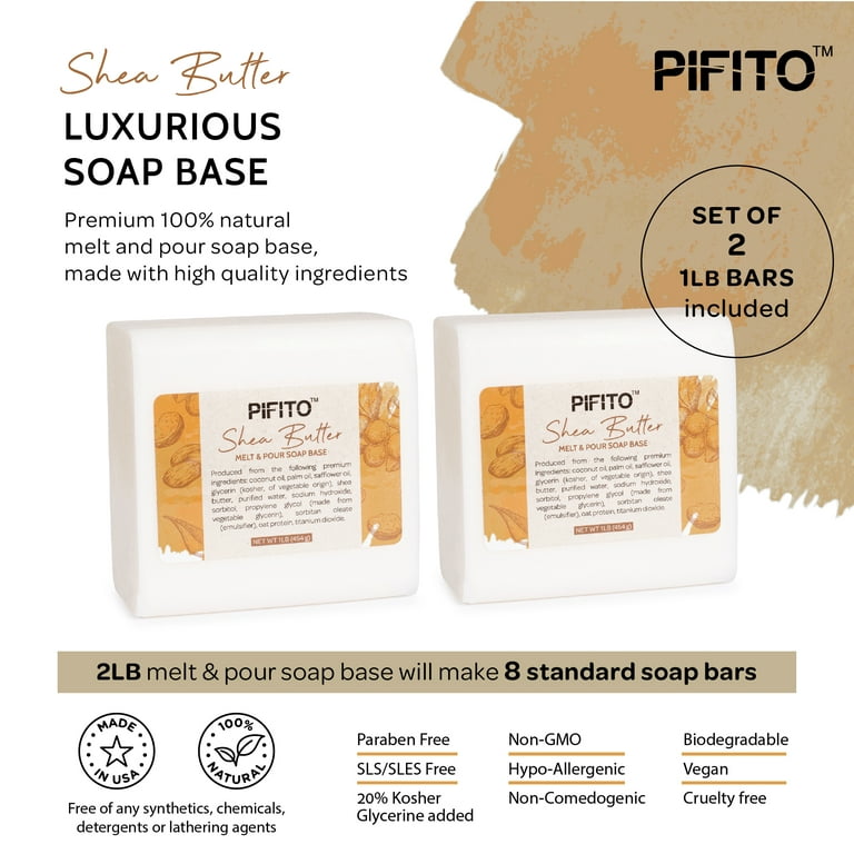 Pifito Shea Butter Melt and Pour Soap Base (2 lb) Premium 100% Natural Glycerin Soap Base Luxurious Soap Making Supplies