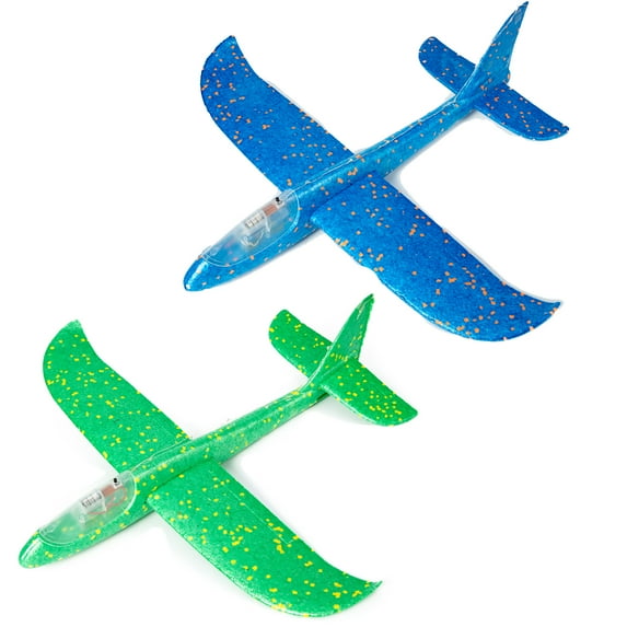 ALING 2 Pcs Flying Glider Planes Led Flashing Aircraft Toys Throw Flying Glider Plane Large Flying Aircraft Outdoor Sport Throwing Foam Plane Outdoor Toys for Kids Gift