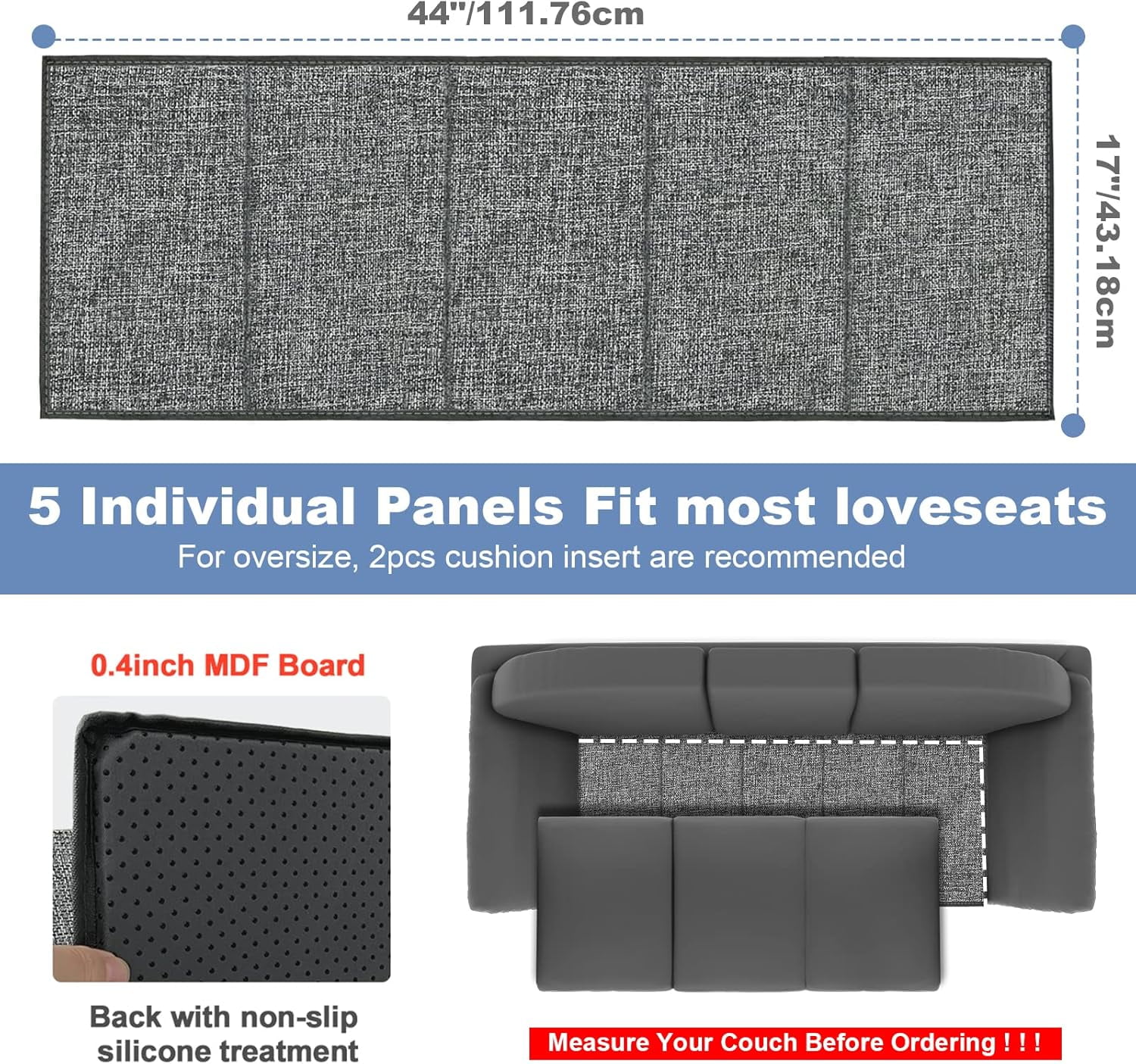 Couch Cushion Support for Sagging Seat - Sofa Saver Protector Insert Board for Sagging Cushions,Sofa Replacement Parts Fit Loveseats with Non-Slip Durable Surface & Extra Thick MDF 17" x 44"
