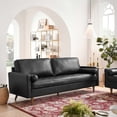 thumbnail image 2 of Sofa Couch, Black, Leather, Mid Century Living Lounge Cafe Lobby Hospitality Restaurant, Modern Contemporary HB33442, 2 of 8