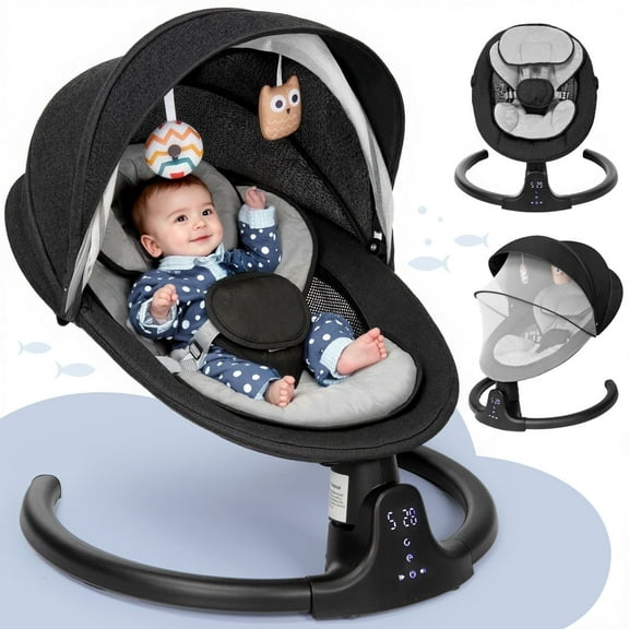 Baby Swing for Infant, Caveen Electric Bluetooth Music Bouncer Rocker with 5 Sway Modes, 3 Timing, Removable Cushion, Black