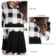 thumbnail image 5 of Top de cuello alto para mujer con dobladillo suelto camisa de manga larga con cuello redondo decoración de costuras a cuadros negro S, 5 of 6