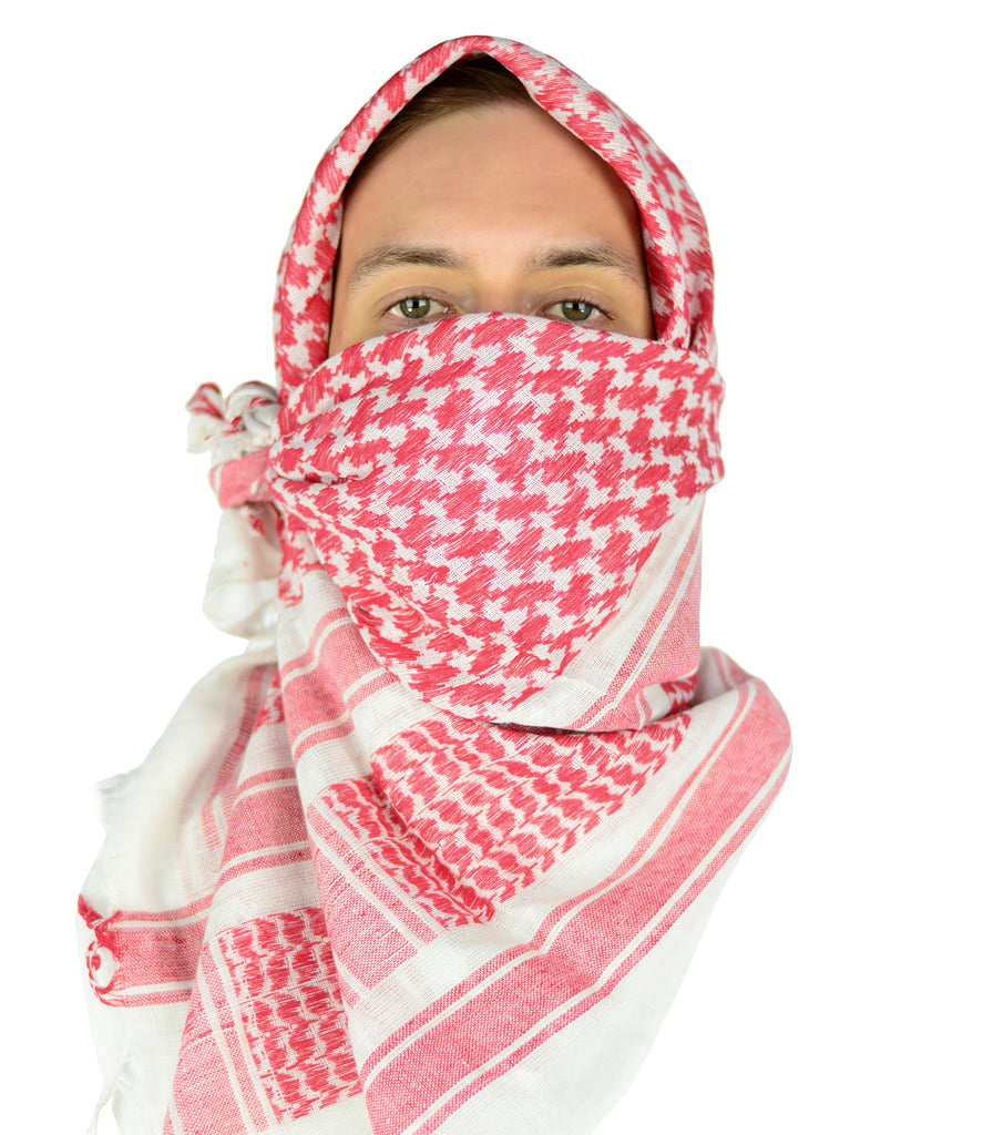 Red and White Military Style Cotton Shemagh Scarf 