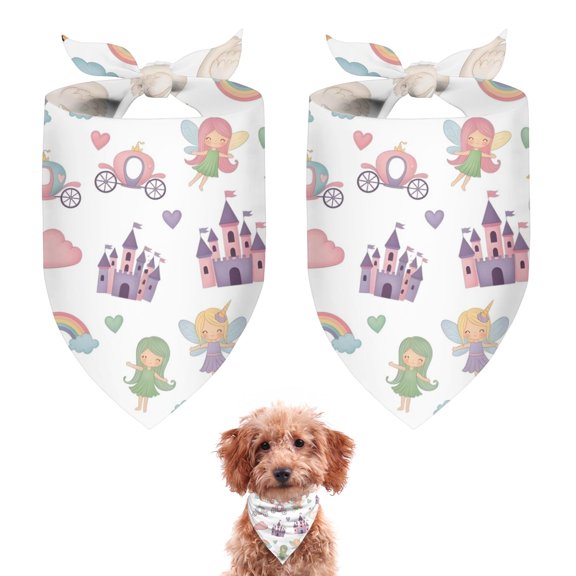 Dog Bandana 2 Pack,White Fairy Castle Pattern Bandanas for Dogs,Cat Bandana,Small/ Large Dog Bandana 2 Size,Dog Bandanas