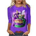 thumbnail image 2 of Qetyuw 3/4 Sleeve Tops for Women Mardi Gras Crew Neck Shirts Mask Printed Tee Shirts Night Out Plus Size Tops for Women, 2 of 5