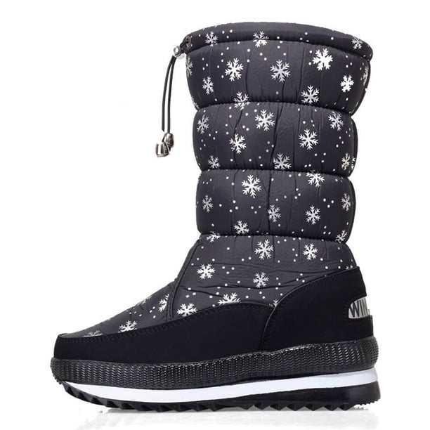 Botas Térmica en Espeso Mediana Calificación Lluvia Invierno Mujeres Nieve Calientes Forrados Impermeables Sin Deslizamiento para Viajes Al Aire Libre Rojo