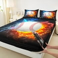 thumbnail image 3 of Feelyou Baseball Sports Boys Twin Sheet Sets, Blue Orange Twin Fitted Sheet, Neon Gradient Lightning Flat Sheet, Breathable Home Decor, 3 Pieces, 3 of 7