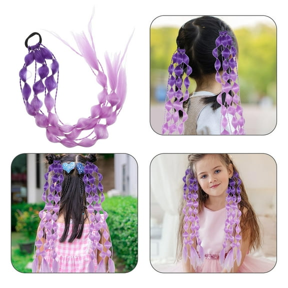 OUNONA 2pcs Children Colored Hair Extension Long Braided Ponytail Extensions Faux Bubble Braid Hairpiece with Hair Band for Cosplay