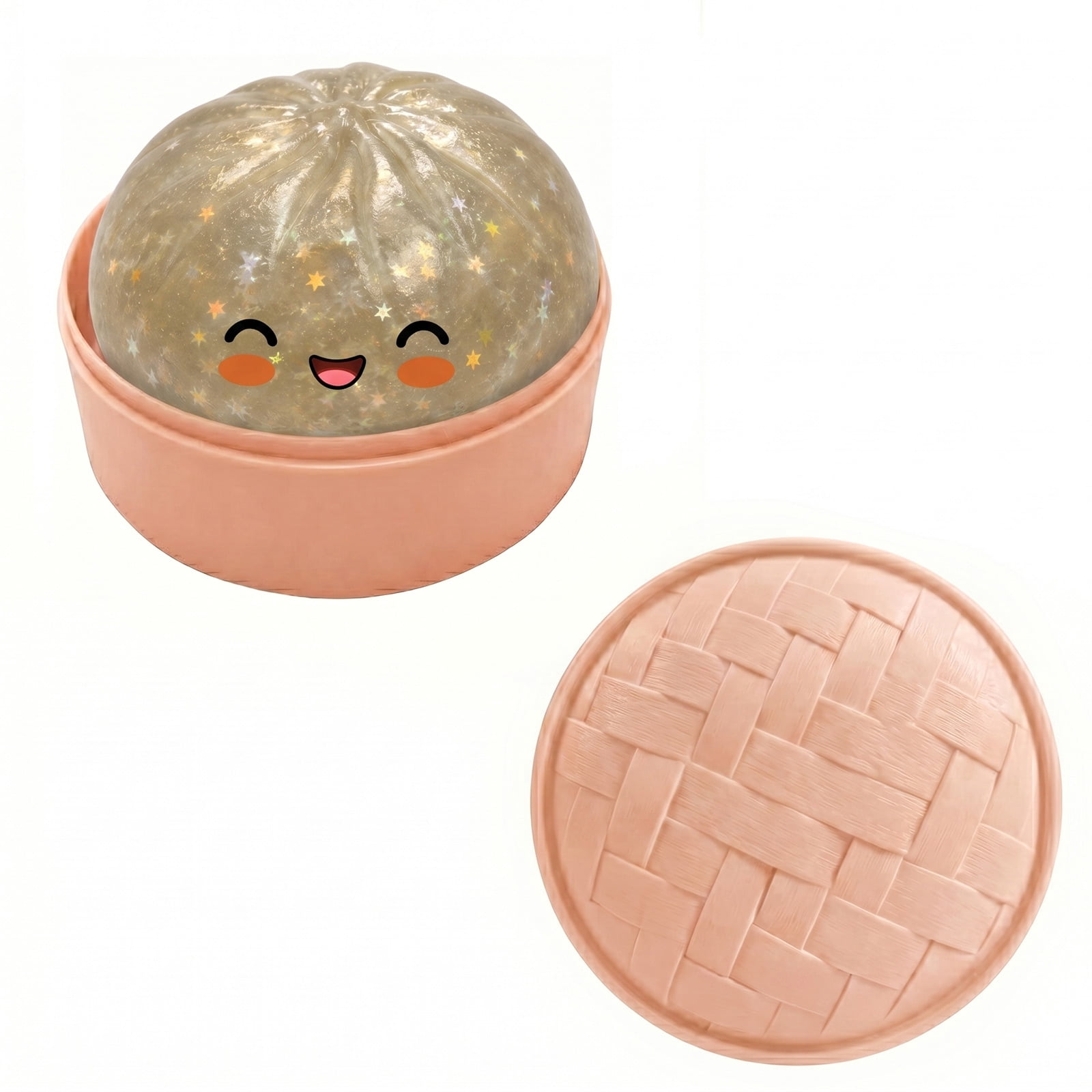 Guvpev Dumpling Squishy Stress Balls, Glitter Squishy Dumplings Squeeze Toys, Mystery Bao Bun Squishies with Steamer Box Fun Novelty & Gag Toys Gifts