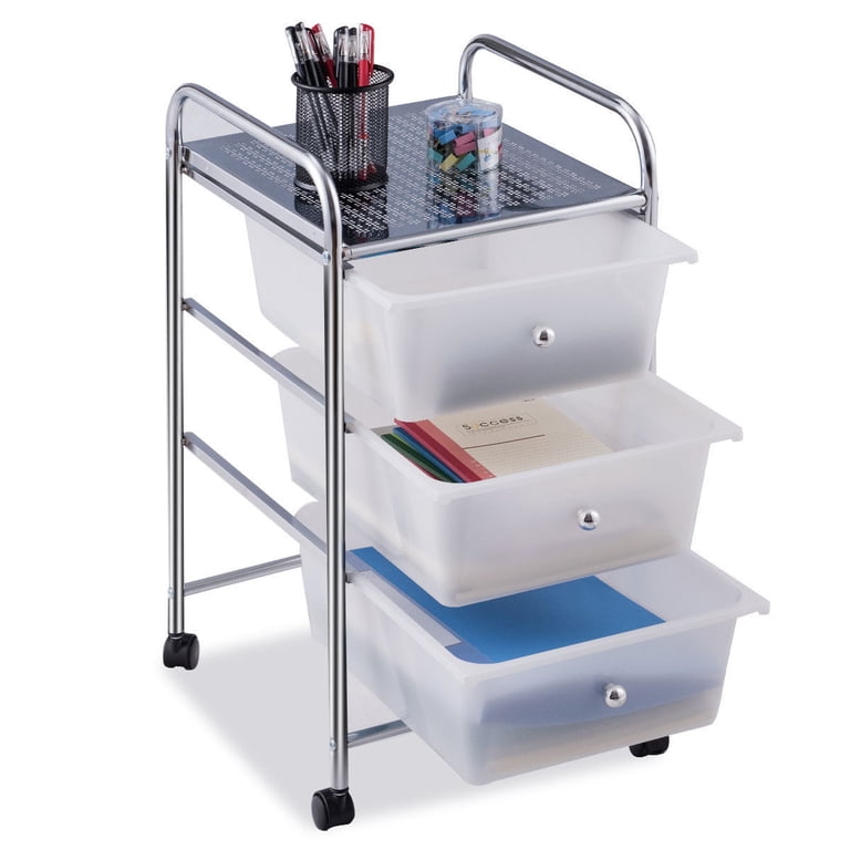 Closet Drawers BYCY 3-Drawer White Plastic Rolling Storage Cart With ...