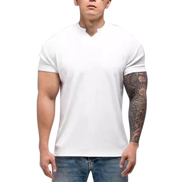 pstuiky camisetas para hombre, Camiseta de cuello redondo para hombre, color liso, elástica, transpirable y de manga corta. ropa de hombre m