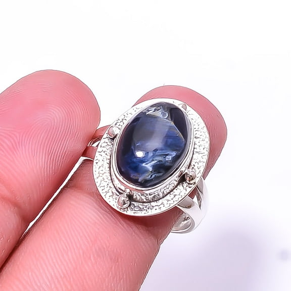 Pietersite - Namibea Designer Handmade 925 Sterling Silver Ring s.8.5 Sku31, Blue Ring, Natural Gemstone Ring