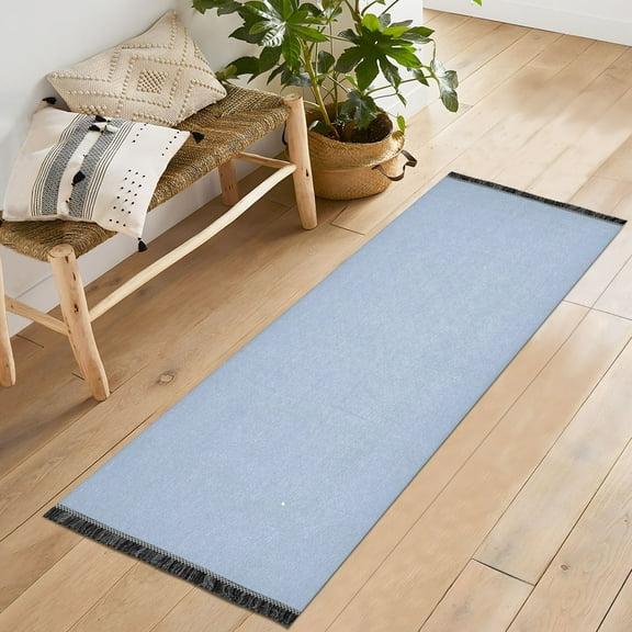 Ryvnso Lake Blue Bedroom Runner Rug 2'x6' Hallway Area Carpet Non Slip Entryway Mat with Tassels