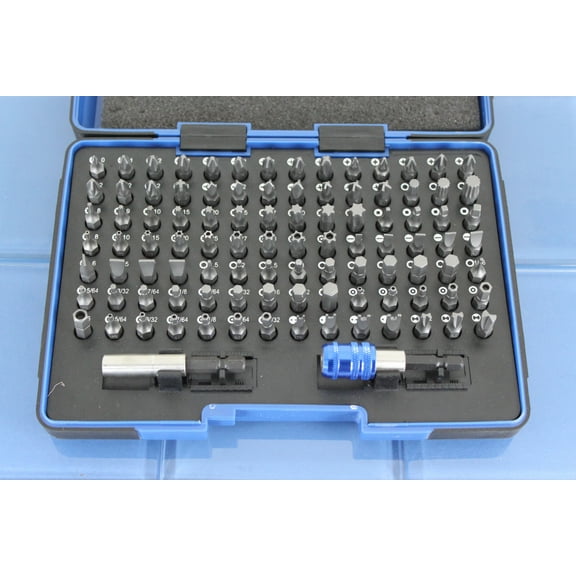 100 Piece Impact Ready Security Bits Screwdriver Set Kit with 2 Quick Chucks and Phillips, Torx, Slotted Flat, Pozi, Hex, Tri-Wing Pozi Clutch, Spline, Square, Spanner, TORQ-Set, Torx Tamper Bits