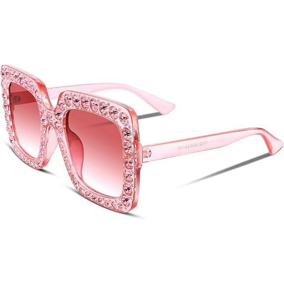 WE Trendy Rhinestone Square Sunglasses Women Oversized Crystal Frame Designer Gradient Lens