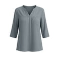 thumbnail image 6 of LangJing 3/4 Length Sleeve Womens Tops Summer Dressy Casual V Neck Blouses 2026 Loose Fit Linen Cotton T-Shirts Gray,XL, 6 of 7