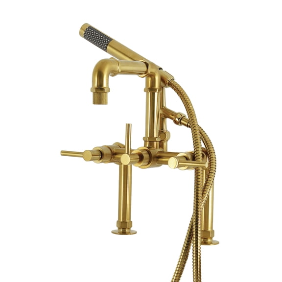 Kingston Brass AE6407DL Concord 7" Center Deck-Mount Clawfoot Tub Faucet with Hand Shower, Brushed Brass