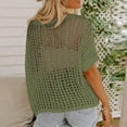 thumbnail image 7 of Crochet Coverups for Women Summer Cap Sleeve Hollow Out Casual Cruise Beach Vacation Tops Knit Pullover Sweater Dark Green L, 7 of 7