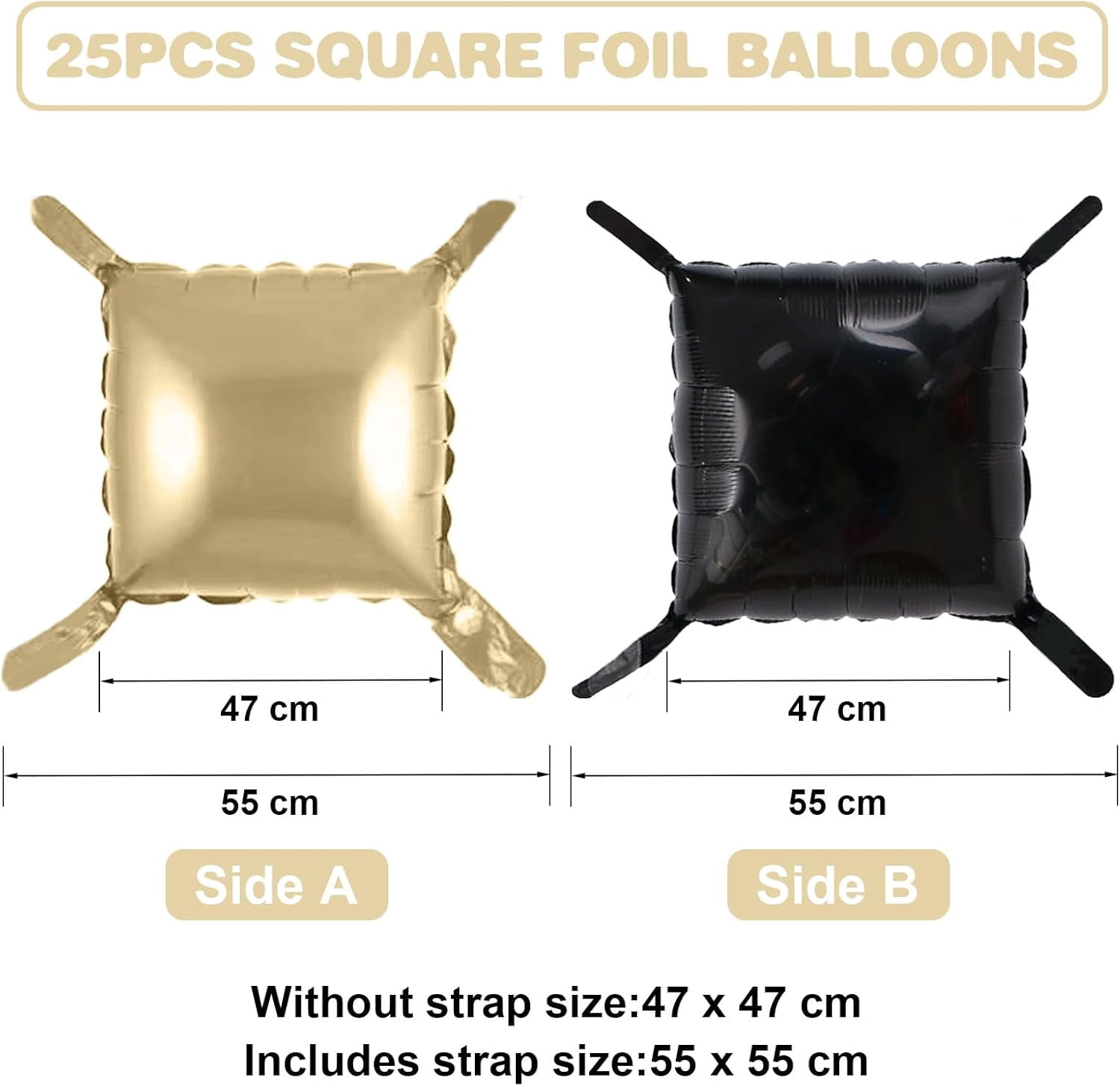 Black Gold Square Foil Balloon Wall,25Pcs Champagne Gold Double Sided Foil Balloons Backdrop Helium Tunnel Arch Garland Kit for New Year Eve Birthday Bridal Anniversary Graduations Party Decorations