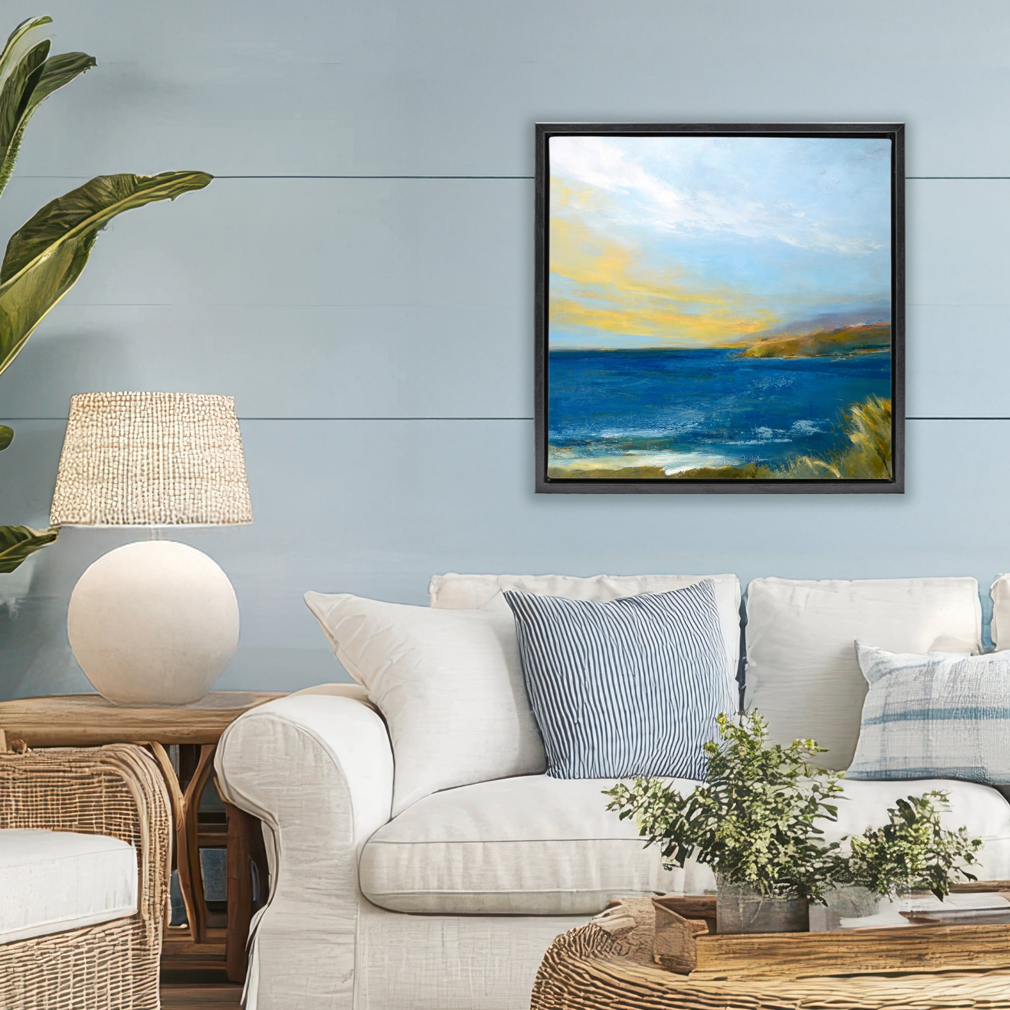 Stupell Industries Vibrant Ocean Light at Dusk Black Framed Floater Canvas Wall Art, design by Patrick Dennis