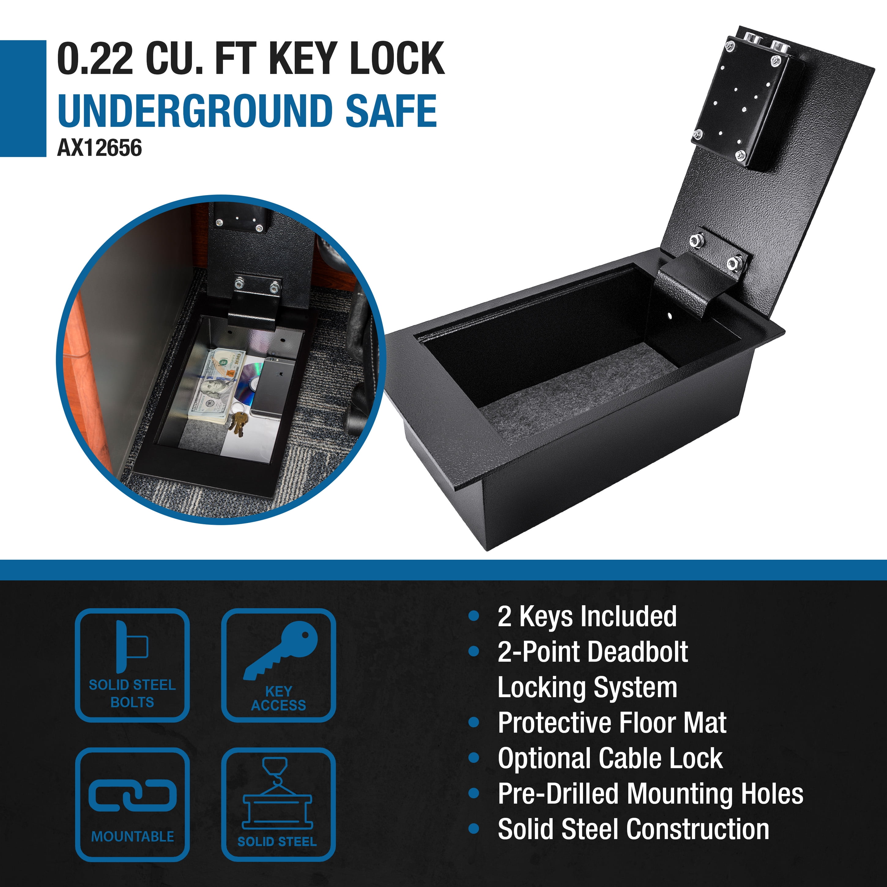 BARSKA Floor Safe With Key Lock 0.22 Cubic Ft AX12656