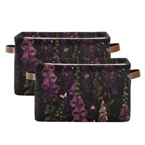 Yayeee 2 Pack Canvas Storage Basket with Handles for Shelves Fabric Bins Closet Organizer, Dark Purple Floral Pattern