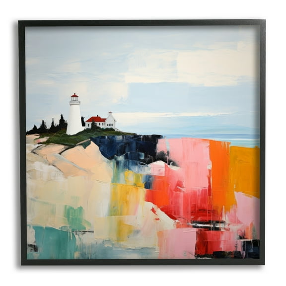 Stupell Industries Abstract Lighthouse View Landscape Painting Black Framed Art Print Wall Art, 24 x 24