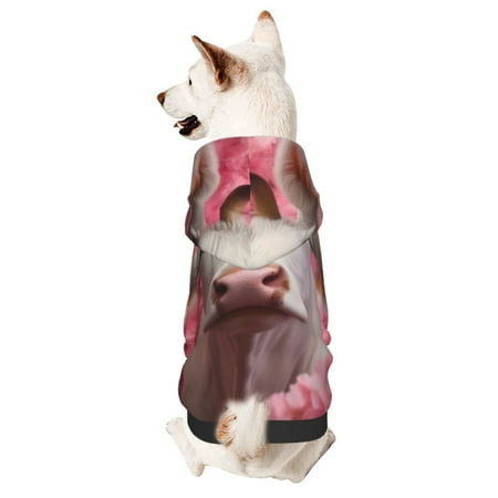 Haiem Flower White Cow for Winter Dog Hoodie Sweatshirts with Pockets Warm Dog Clothes for Small Dogs Chihuahua-X-Small