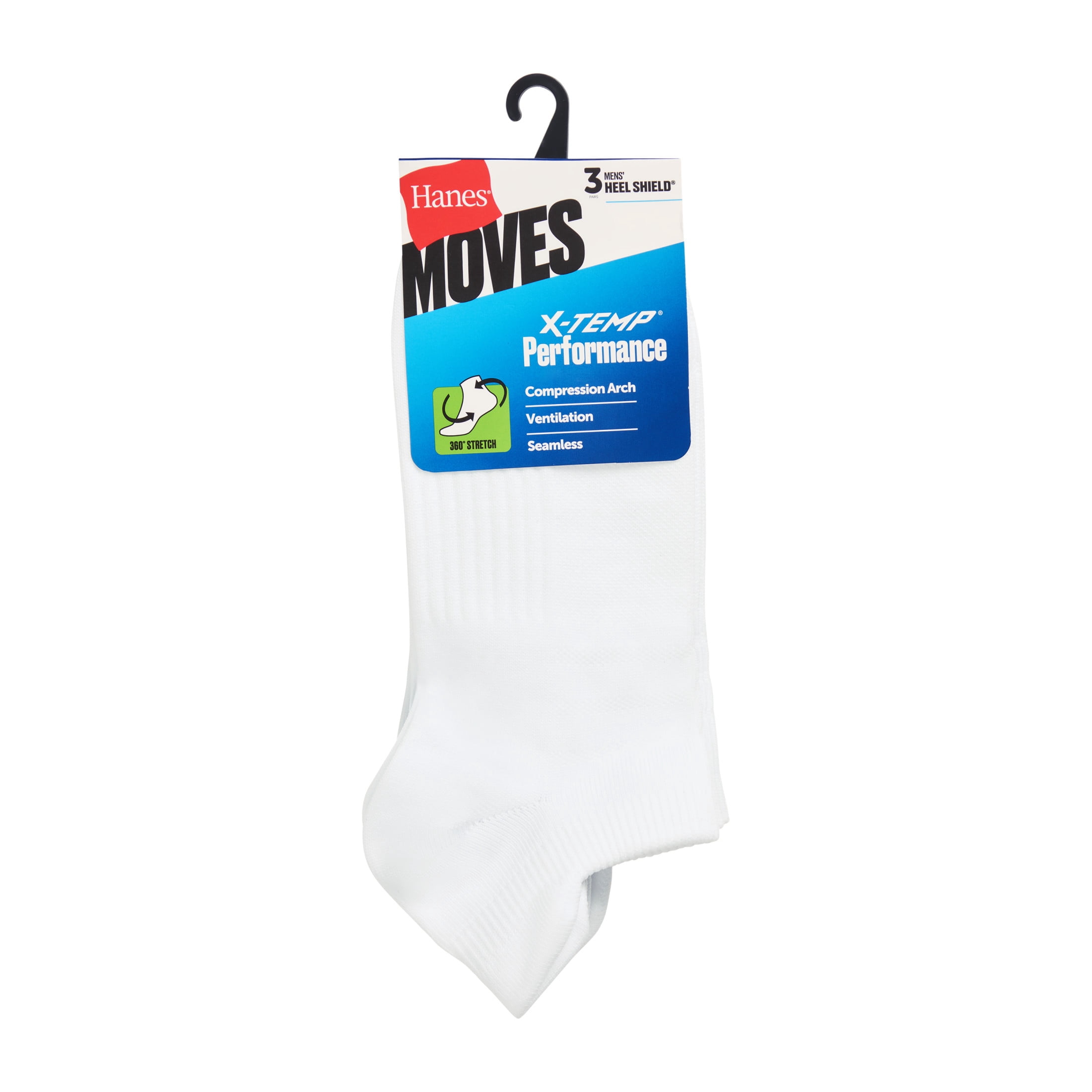 Hanes Mens No-Show Socks Value Pack, 3-Pack, Moves X-Temp 360-Degree Stretch Socks with Heel Shield