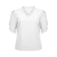 thumbnail image 3 of Camisa de Manga Corta con Cuello en V de las Señoras Casual, de Moda de Color Sólido para el Verano, 3 of 7