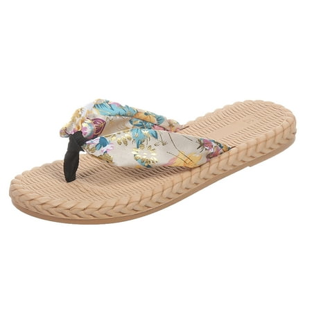 

Quealent Adult Women Shoes Womens Wide Width Slippers Ladies Fashion Bohemian Cloth Top Print Pintoed Grass Woven Womens Warm Slippers Size 9 Gold 42