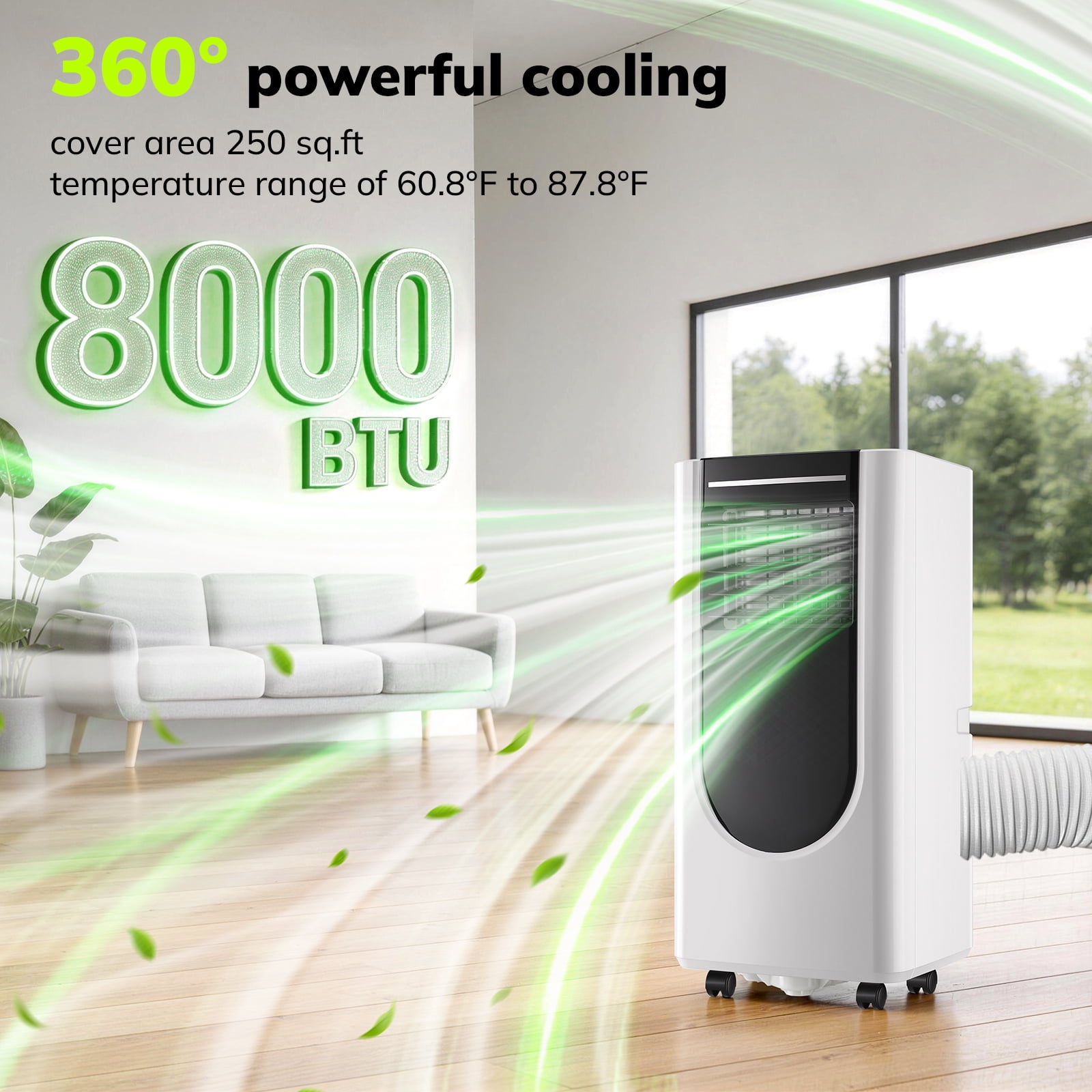 JIEJIA 8000 BTU Portable Air Conditioner, 3-in-1 AC Unit with Fan, Cool and Dehumidifier, Remote Control, Sleep Mode , for Rooms up to 250 Sq Ft