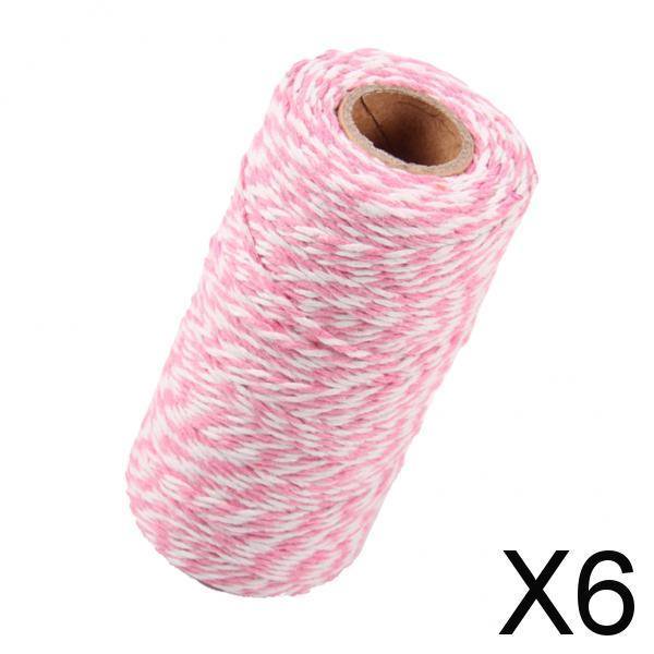 Cuerda de hilo de algodón de colores de 3x328 pies (100 m) para manualidades, color rosa 6 piezas