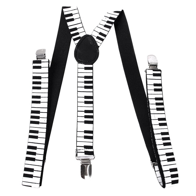 Adult Elastic Y-back Suspender w/Piano Keyboard Patterns Black and White