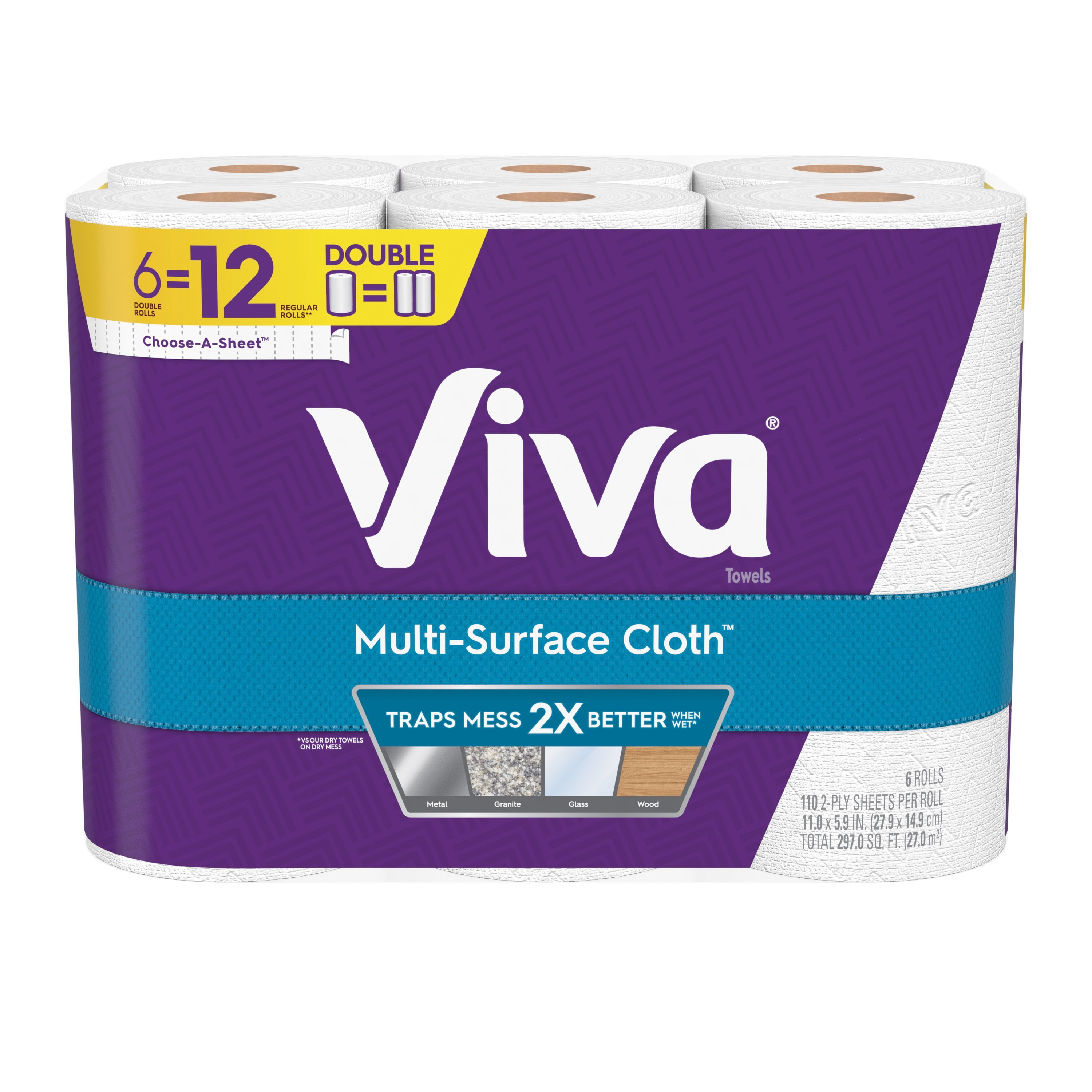 VIVA MultiSurface Cloth ChooseASheet Kitchen Paper Towels, White, 6