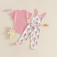 thumbnail image 6 of LIIPEE Girls Outfit Sets Casual Summer Cute Bunny Letter Embroidered Short Sleeve Crew Neck Bodysuit Graphic Pants Hat 3 Piece Set Baby Comfortable Breathable Soft Daily Clothing,Pink,9-12 Months, 6 of 8