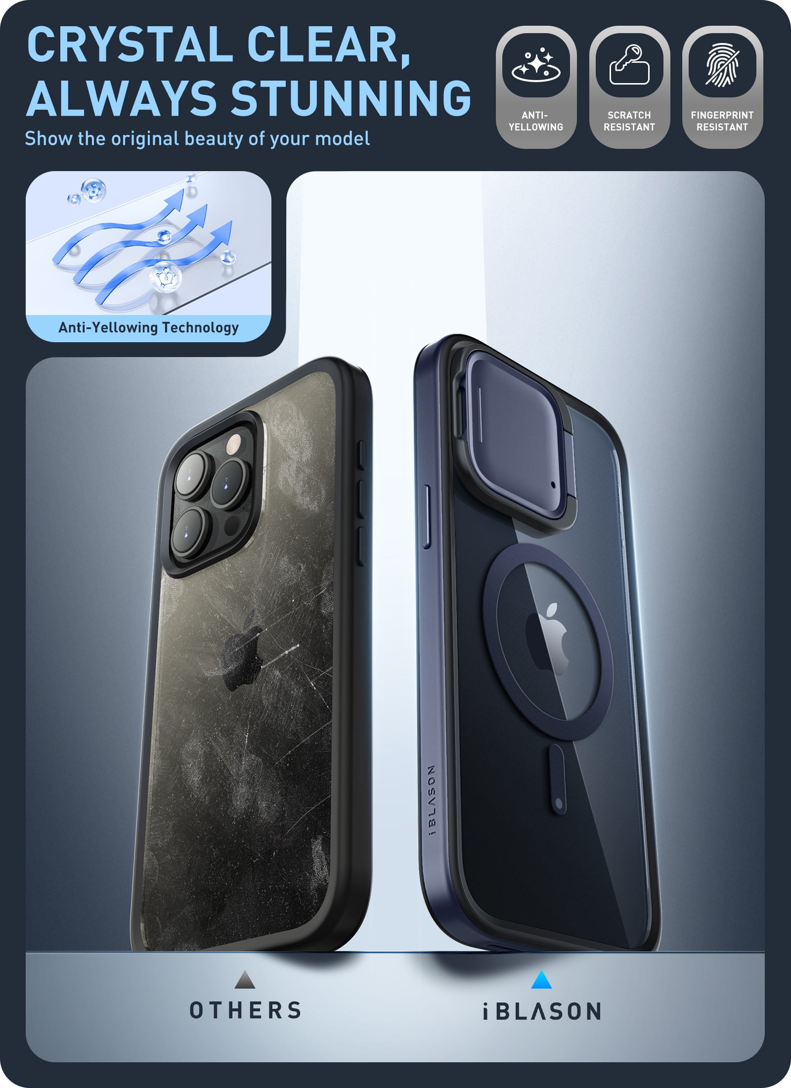 i-Blason Shield Mag for iPhone 15 Pro Max Case 6.7 " with Camera Cover Stand, Compatible with MagSafe Clear Full-Body Shockproof Rugged Bumper Protective Case with Built-in Screen Protector, Mountain