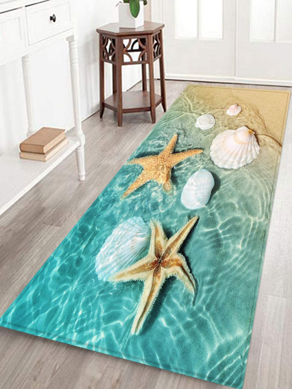 Starfish Beach Sea Water Print Memory Foam Bath Rugs and Doormats Non Slip Absorbent Super Cozy Flannel Bathroom Rug Carpet 4 x 5.2 Foot