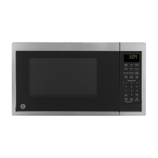 GE GCST09U1WSS Horno microondas para encimera, conectividad WiFi de escaneo para cocinar, 900 vatios, elementos esenciales para el hogar y la cocina inteligentes, tecnología de bloqueo para niños 0.9