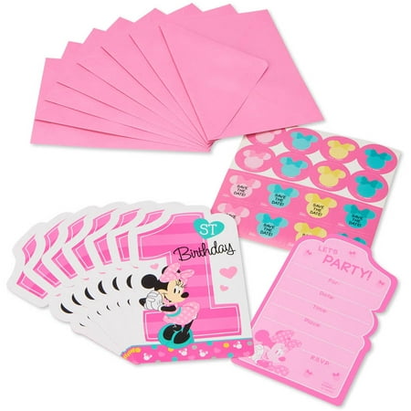Minnie Mouse 1st Birthday Party Invite Postcards,