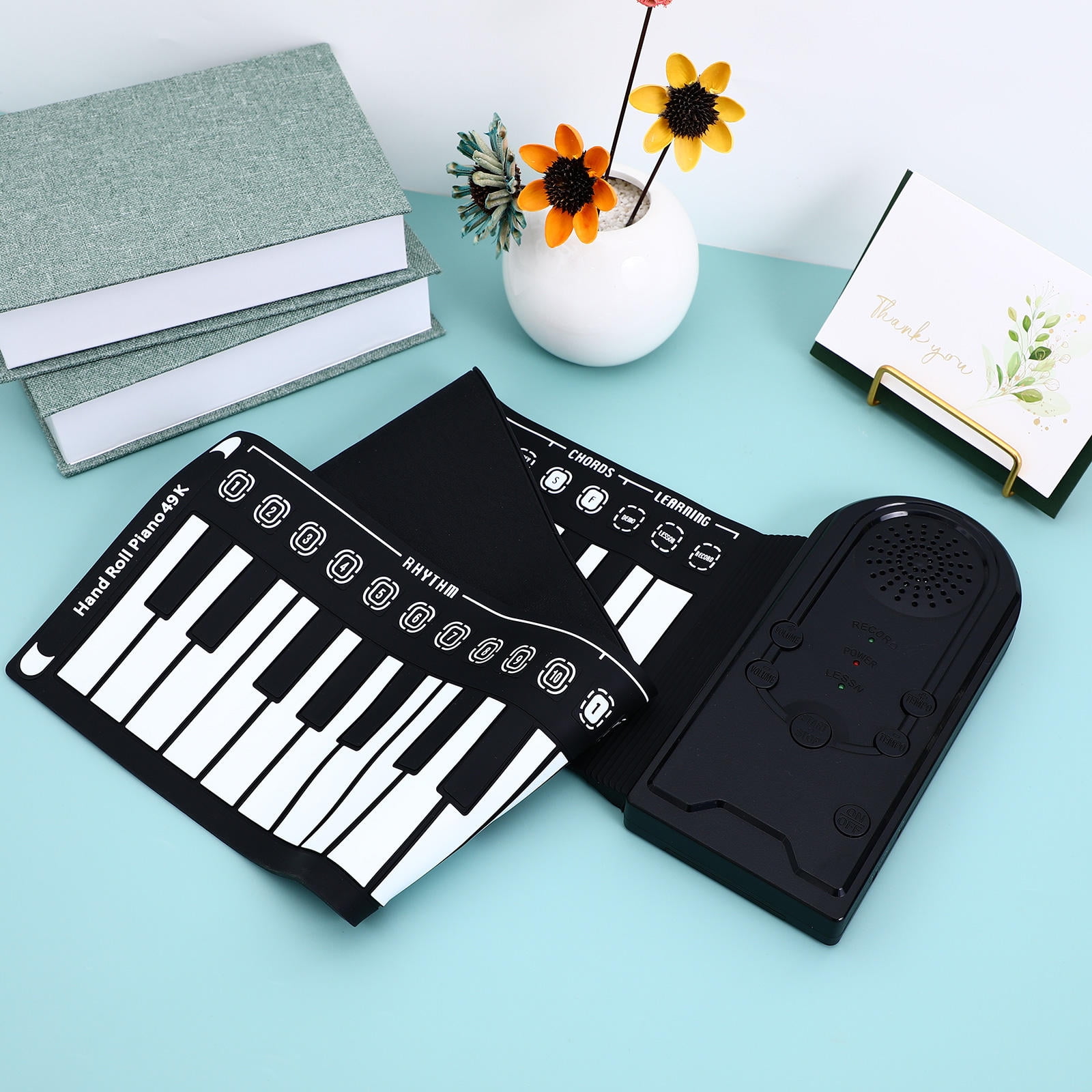ETHZZLE Foldable 49 Keys Roll Up Piano Portable Electronic Keyboard with 16 Level Volume and Recording Playback Black