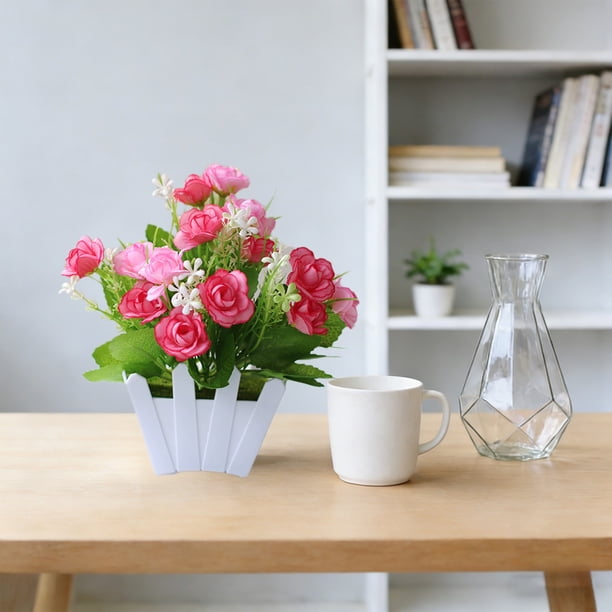 Arreglo floral artificial de plástico para interiores con pequeñas plantas en maceta, múltiples colores, decorativo para hogar, oficina y escritorio.
