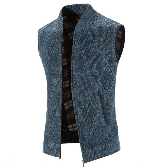Odeerbi Sweater Vest for Men Stand Collar Velvet Pattern Sweater Cardigan Vest Sleeveless Casual Outwear Jackets Blue