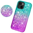 thumbnail image 3 of Compatible for Apple iPhone 13 mini Case, with Tempered Glass Screen Protector SOGA Diamond Liquid Quicksand Cover Cute Girl Women Phone Case - Teal / Purple, 3 of 5