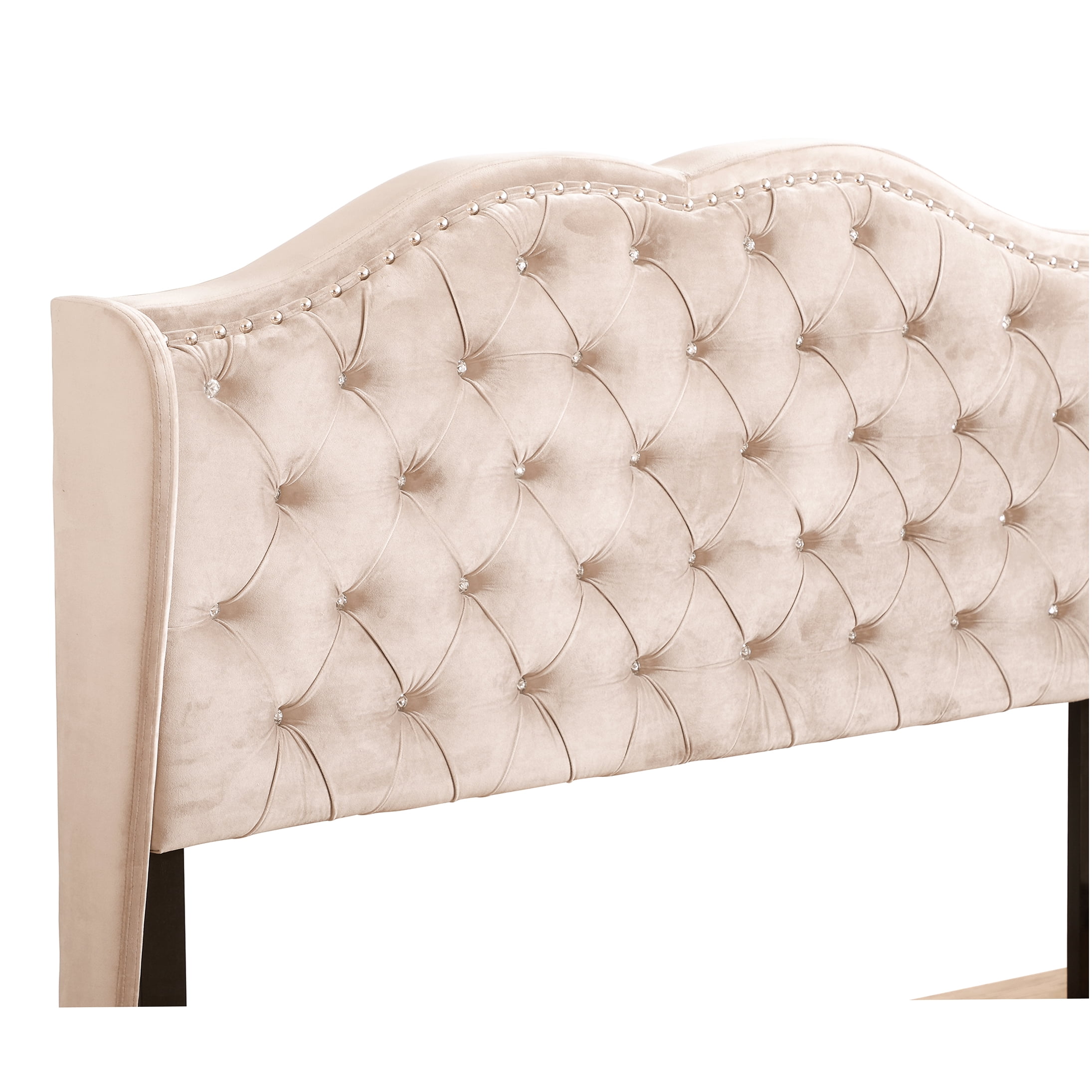 Beige Velvet Upholstered Queen Size Bed Frame with Platform Base and Tufted Headboard, No Box Spring Needed, Easy Assembly Modern Bedroom Furniture