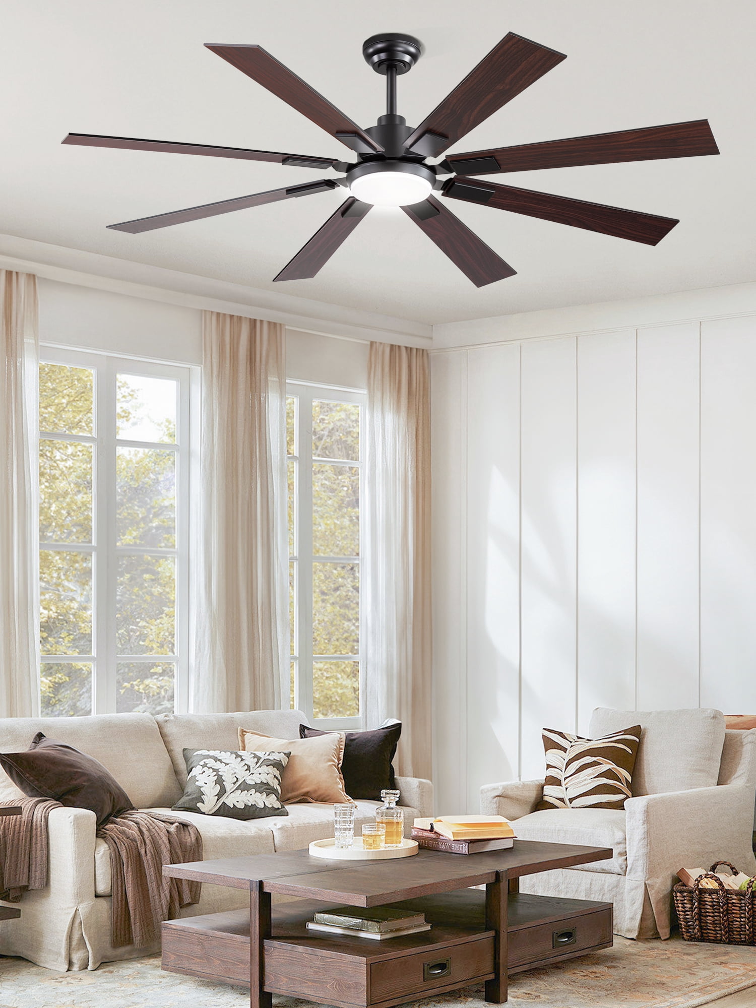 Zardon 62 inch Ceiling Fan with Light and Remote Control - Quiet DC Motor, 6 Speeds, Dual Finish Blades for Indoor Use - Black
