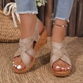 thumbnail image 2 of HEWUQI Wedges Sandals for Women Open Toe Adjustable Ankle Strap Cork Platform Heels Casual Breathable Dressy Summer Shoes Khaki Size 9, 2 of 6