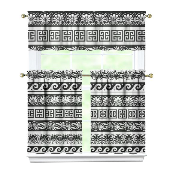 Kitchen Curtains 36 Inch Short - 3 Panel Set, Rod Pocket Window Curtain, Boho Floral Tribal Style, 100% Polyester for Farmhouse, Kitchen, Cafe, Bedroom, Easy Wash