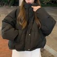 thumbnail image 3 of HTNBO Women Down Jacket Short Parka Coat Fashion Warm Turtleneck Streetwear Casual Puffer Jacket, 3 of 8